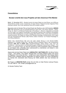 Senator Erwirbt Drei Neue Projekte Auf Dem American Film Market