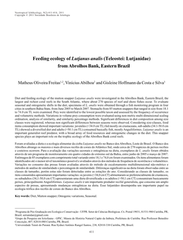 Feeding Ecology of Lutjanus Analis (Teleostei: Lutjanidae) from Abrolhos Bank, Eastern Brazil
