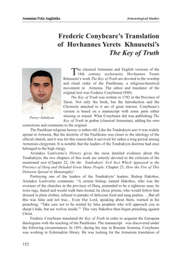 Frederic Conybeare's Translation of Hovhannes Yerets Khnusetsi's the Key of Truth