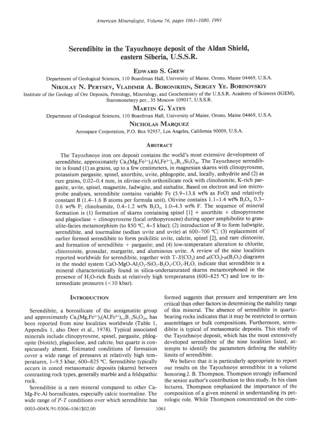 Serendibite in the Tayozhnoye Deposit of the Aldan Shield' Eastern