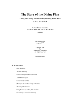 The Story of the Divine Plan by Mirza Ahmad Sohrab