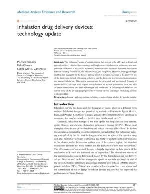 Inhalation Drug Delivery Devices: Technology Update