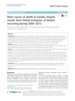 Main Causes of Death in Dande, Angola: Results from Verbal