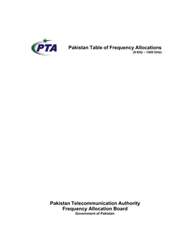 Pakistan Table of Frequency Allocations (9 Khz – 1000 Ghz)