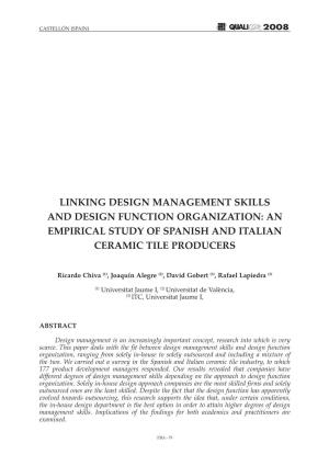 Linking Design Management Skills and Design Function Organization: an Empirical Study of Spanish and Italian Ceramic Tile Producers