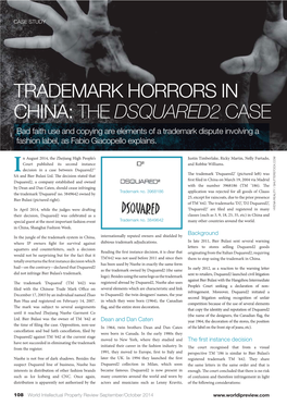 TRADEMARK HORRORS in CHINA: the DSQUARED2 CASE Bad Faith Use and Copying Are Elements of a Trademark Dispute Involving a Fashion Label, As Fabio Giacopello Explains