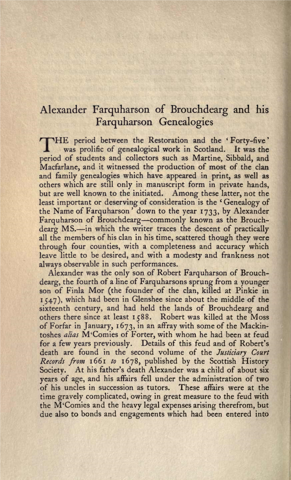 Ander Farquharson of Brouchdearg and His Farquharson Genealogies