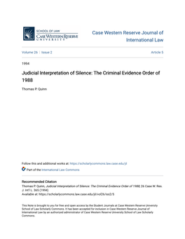 Judicial Interpretation of Silence: the Criminal Evidence Order of 1988