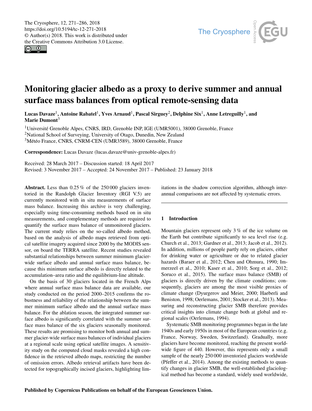 Monitoring Glacier Albedo As a Proxy to Derive Summer and Annual Surface Mass Balances from Optical Remote-Sensing Data