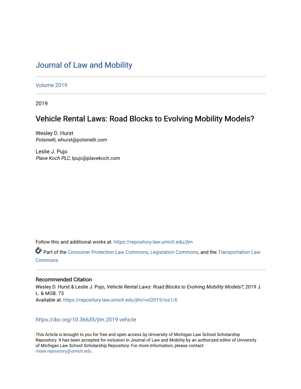 Vehicle Rental Laws: Road Blocks to Evolving Mobility Models?