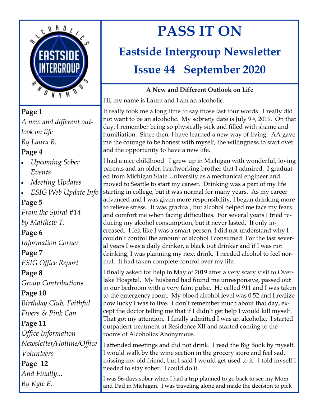 PASS IT on Eastside Intergroup Newsletter Issue 44 September 2020