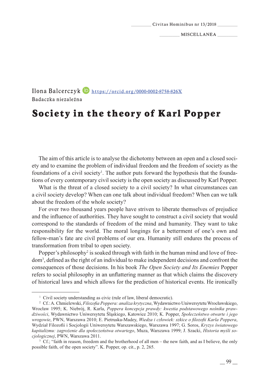 Society in the Theory of Karl Popper