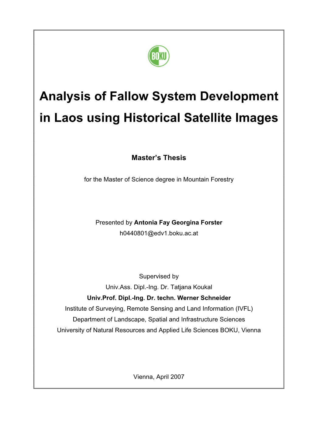 Analysis of Fallow System Development in Laos Using Historical Satellite Images