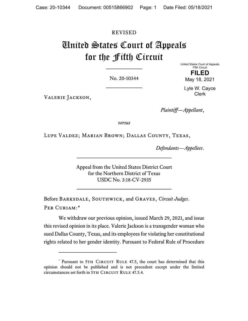 United States Court of Appeals for the Fifth Circuit United States Court of Appeals Fifth Circuit FILED No