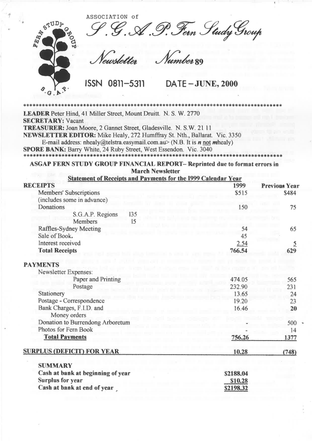 Issn 0811-5311 Date -June, 2000