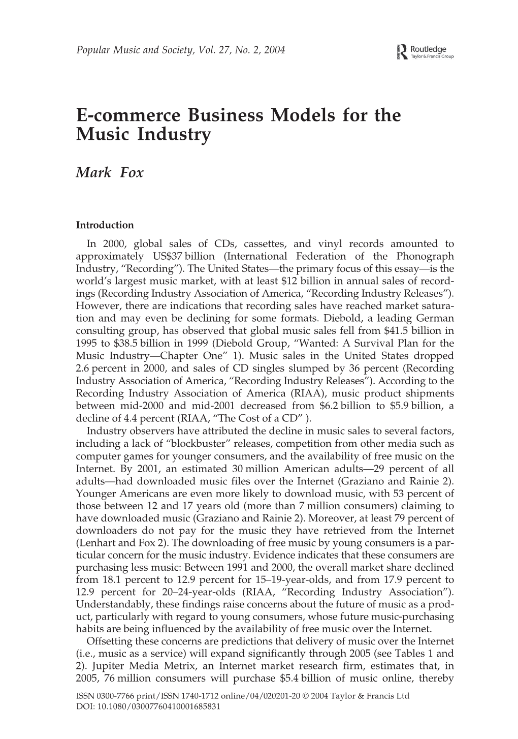 E-Commerce Business Models for the Music Industry