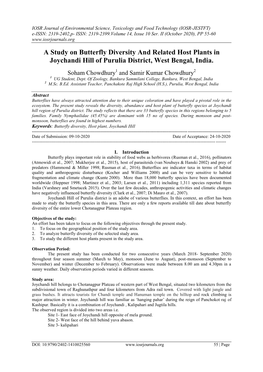 A Study on Butterfly Diversity and Related Host Plants in Joychandi Hill of Purulia District, West Bengal, India