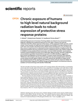 Chronic Exposure of Humans to High Level Natural Background Radiation Leads to Robust Expression of Protective Stress Response Proteins S