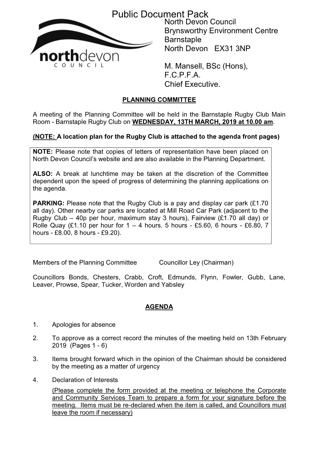 (Public Pack)Agenda Document for Planning Committee, 13/03/2019 10:00