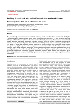 Probing Green Pesticides in Dir Khyber Pakhtunkhwa Pakistan