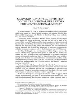 Sheppard V. Maxwell Revisited— Do the Traditional Rules Work for Nontraditional Media?