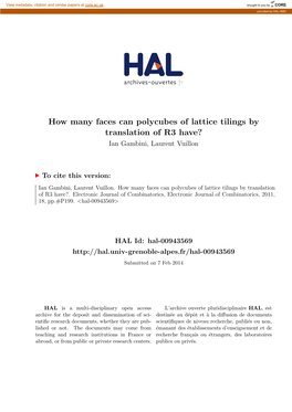 How Many Faces Can Polycubes of Lattice Tilings by Translation of R3 Have? Ian Gambini, Laurent Vuillon