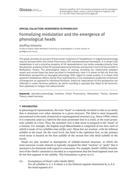 Formalizing Modulation and the Emergence of Phonological Heads Geoffrey Schwartz Faculty of English, Adam Mickiewicz University, Al