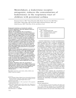 Montelukast, a Leukotriene Receptor Antagonist, Reduces the Concentration of Leukotrienes in the Respiratory Tract of Children with Persistent Asthma