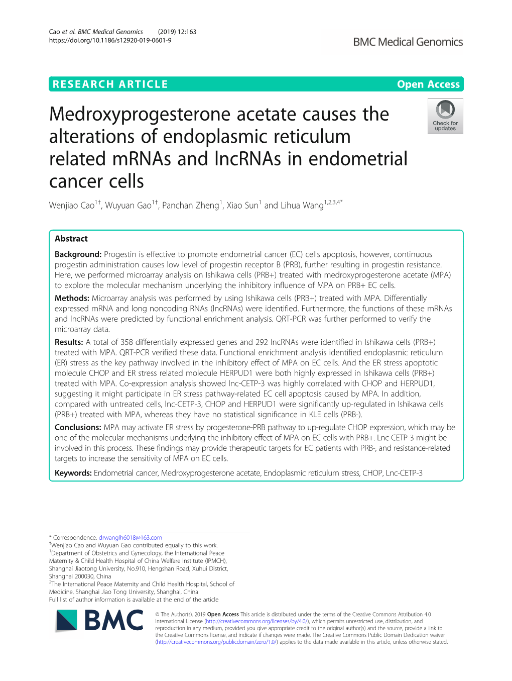 Medroxyprogesterone Acetate Causes the Alterations of Endoplasmic