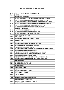 RTHK Programmes in VCD & DVD List