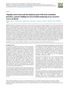 Capacity Building for Forest Health Monitoring in an Extractive Reserve in Brazil