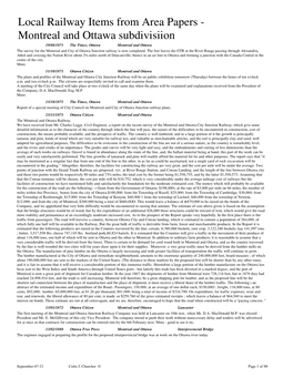 Montreal and Ottawa Subdivisiion 19/08/1871 the Times, Ottawa Montreal and Ottawa the Survey for the Montreal and City of Ottawa Junction Railway Is Now Completed