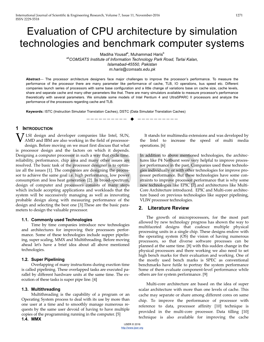 Evaluation of CPU Architecture by Simulation Technologies And