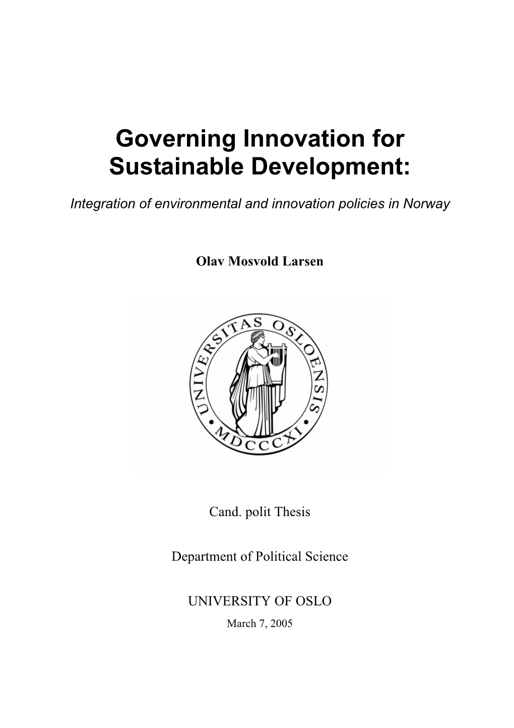 Governing Innovation for Sustainable Development