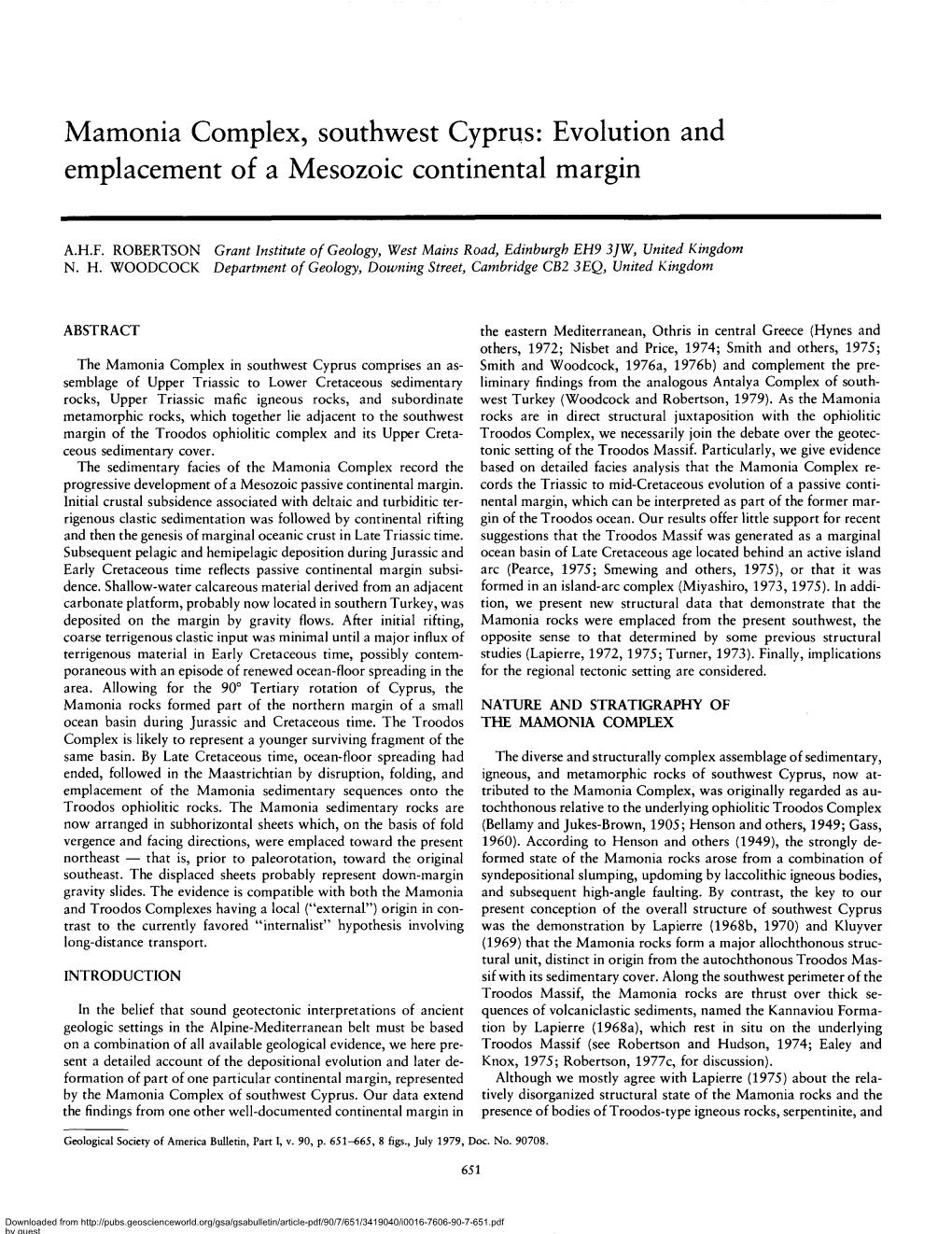 Mamonia Complex, Southwest Cyprus: Evolution and Emplacement of a Mesozoic Continental Margin