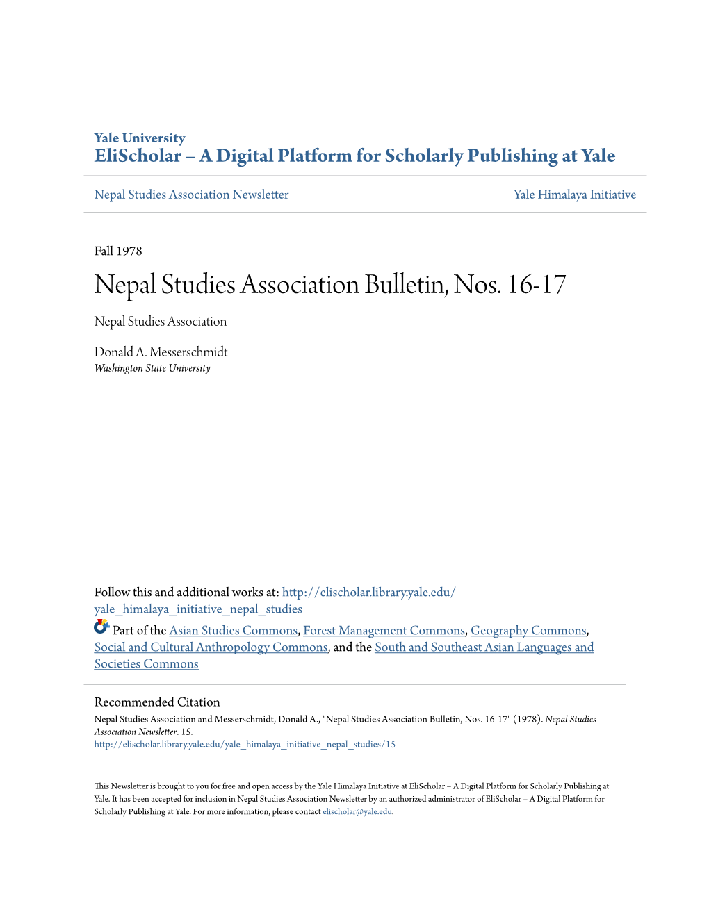 Nepal Studies Association Bulletin, Nos. 16-17 Nepal Studies Association