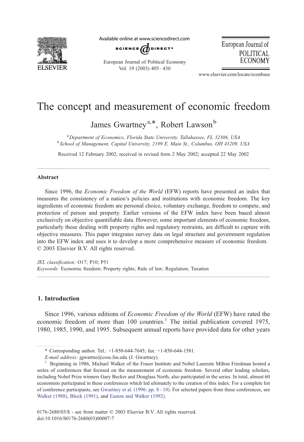 The Concept and Measurement of Economic Freedom