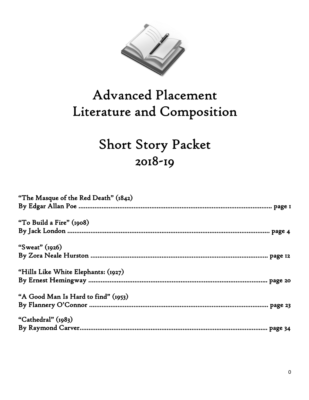 Advanced Placement Literature and Composition Short Story Packet