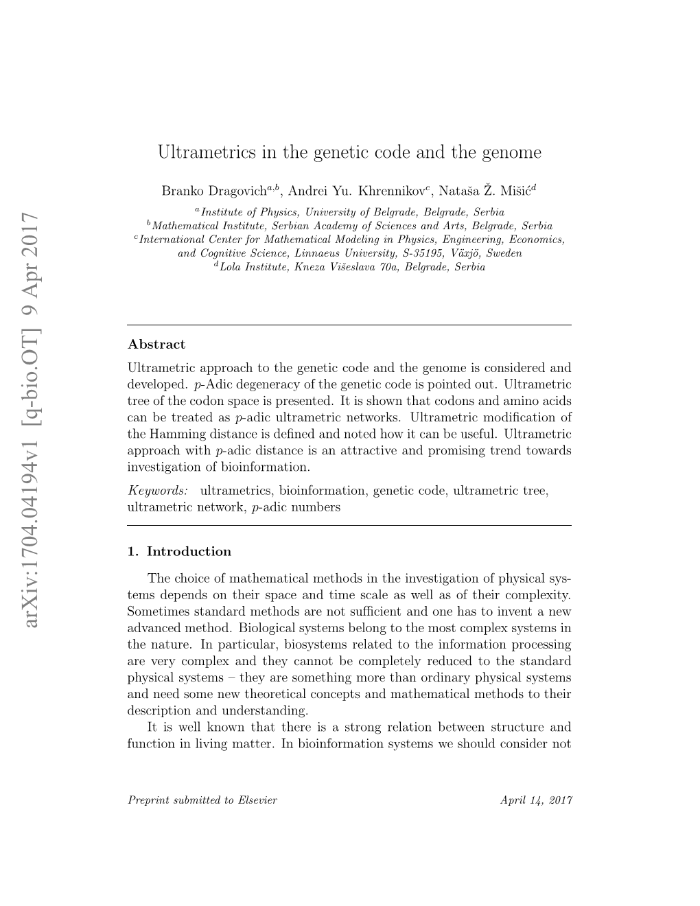 Ultrametrics in the Genetic Code and the Genome