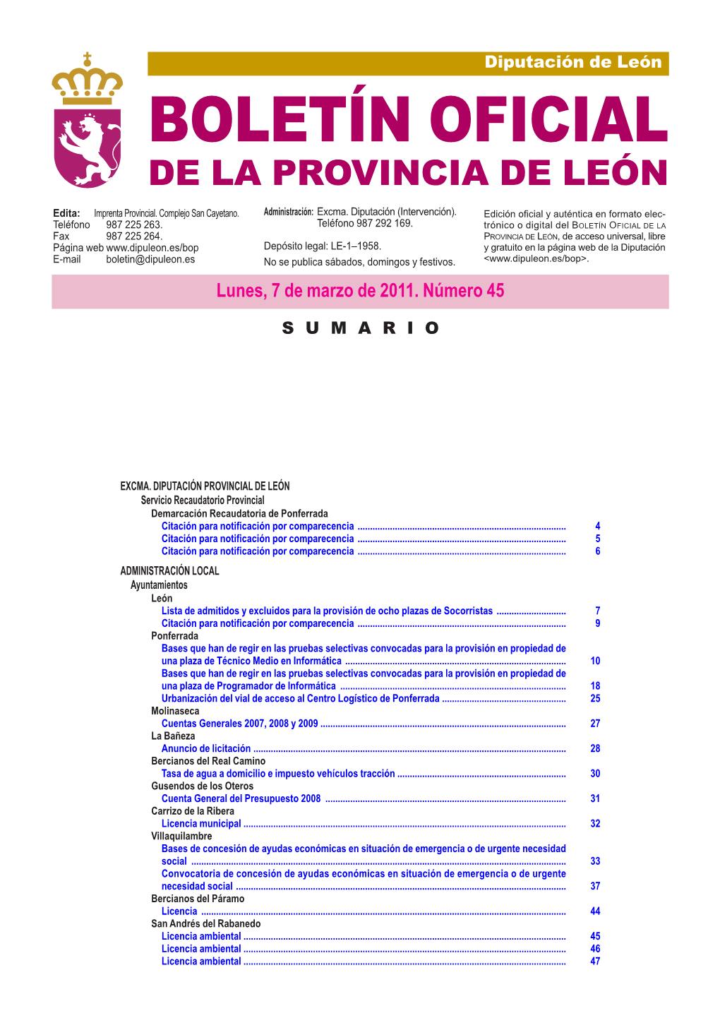 Boletín Oficial De La Provincia De León