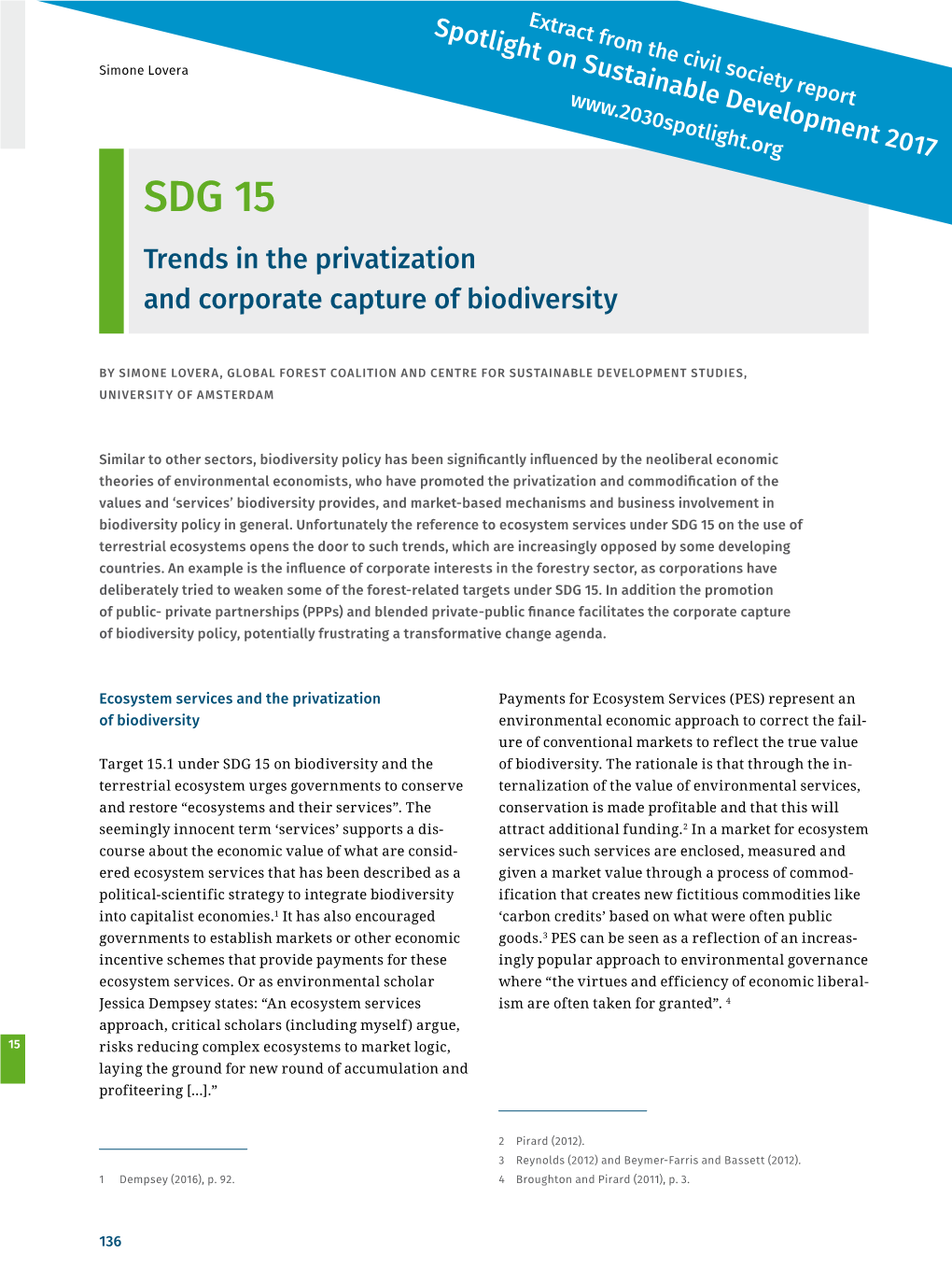 SDG 15 Trends in the Privatization and Corporate Capture of Biodiversity