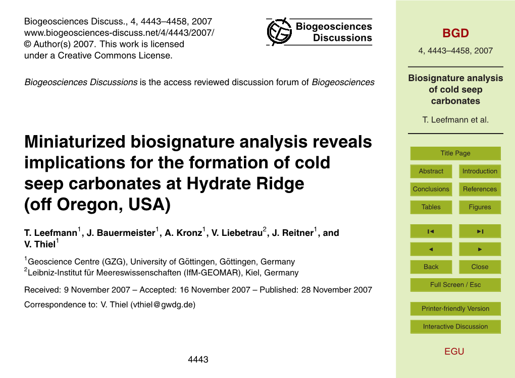 Biosignature Analysis of Cold Seep Carbonates