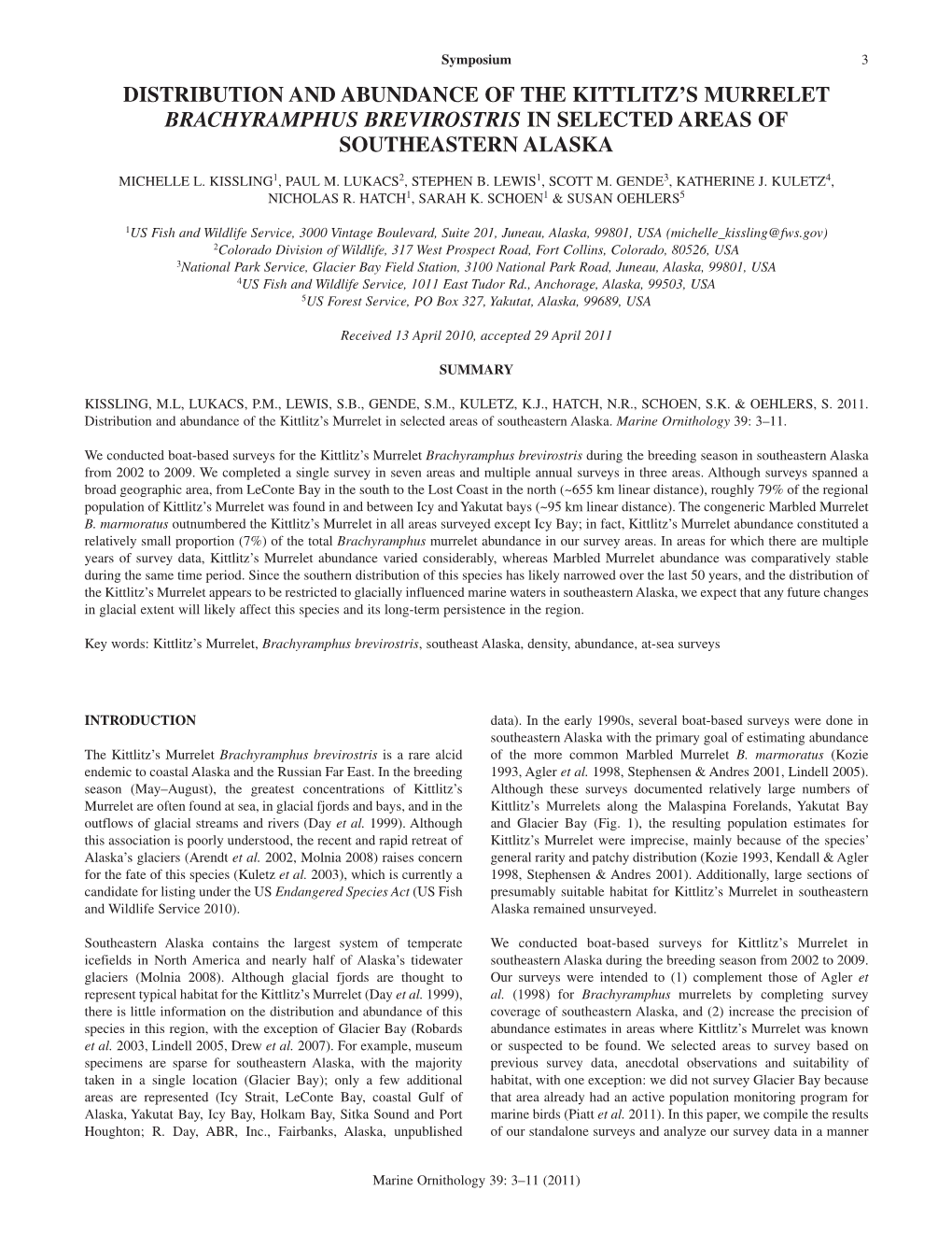 Distribution and Abundance of the Kittlitz's Murrelet