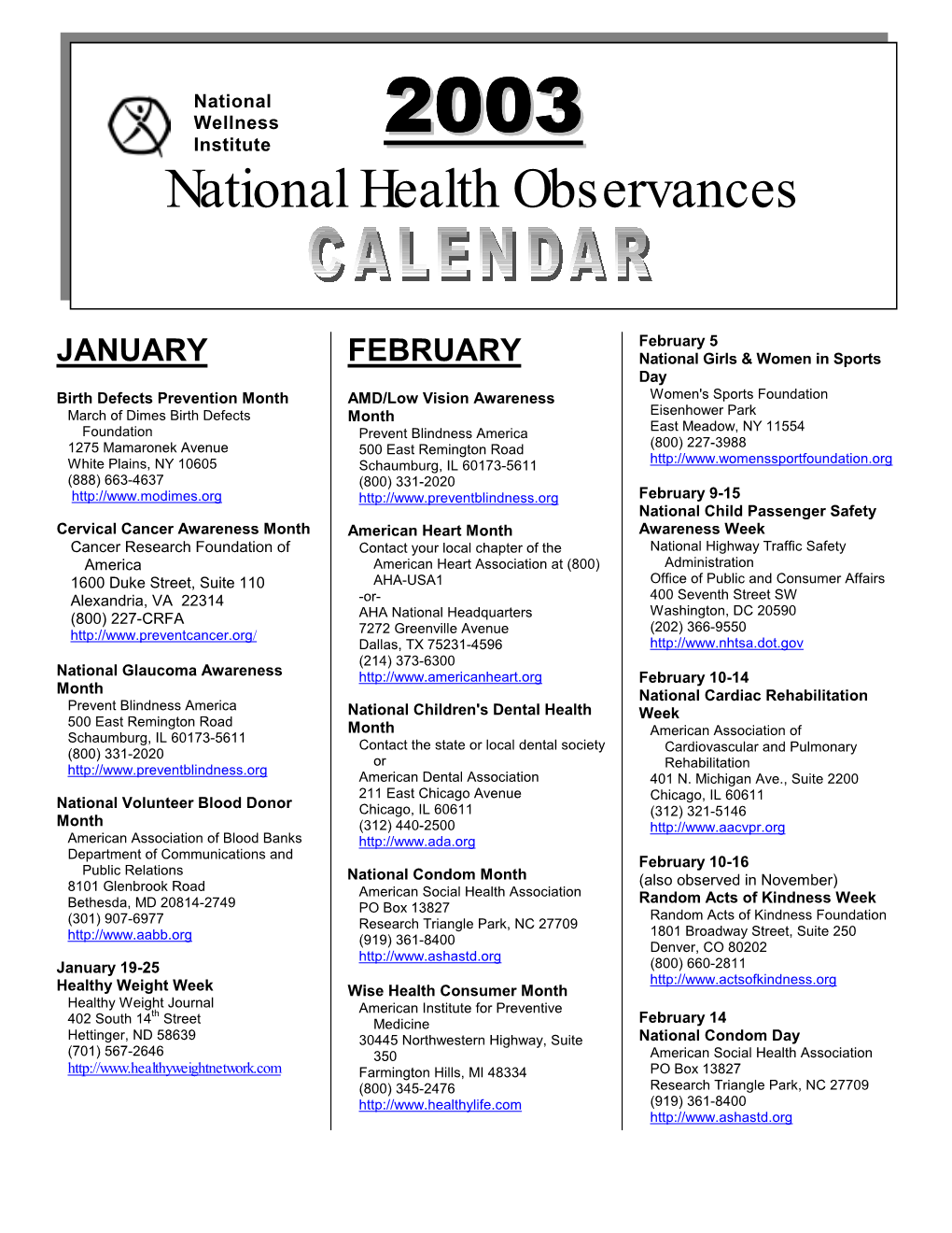 National Health Observances