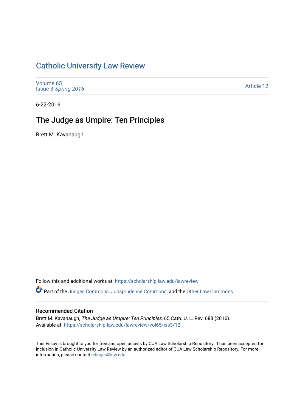 The Judge As Umpire: Ten Principles