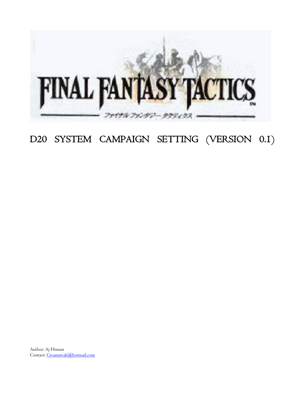 D20 System Campaign Setting (Version 0.1)