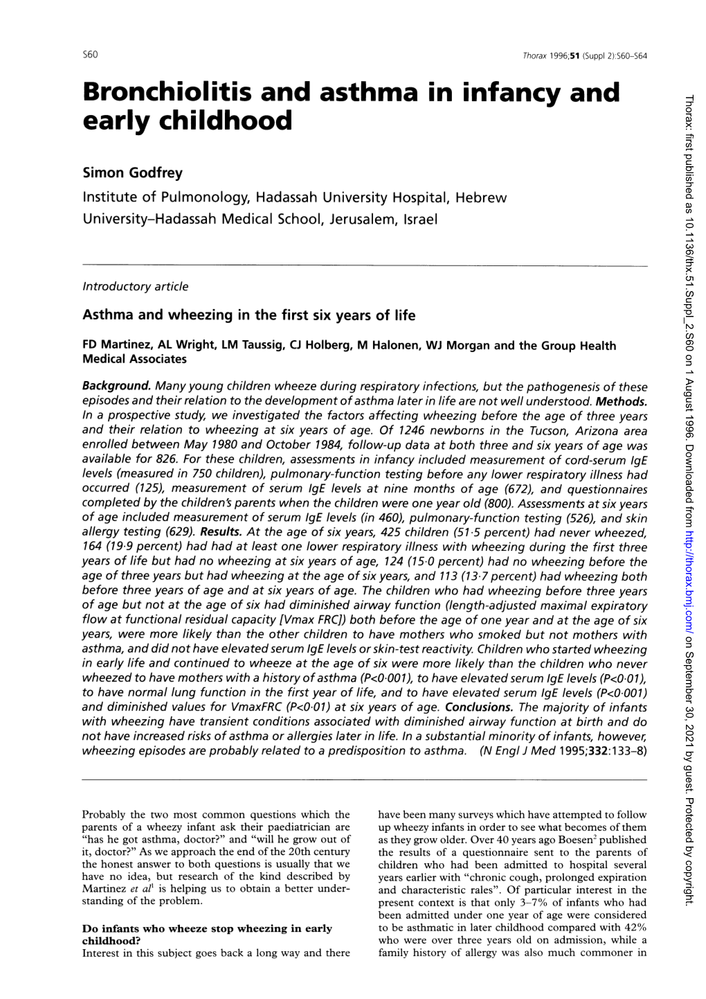 Bronchiolitis and Asthma in Infancy and Early Childhood S61 Who Smoked Or Had Asthma and Other Atopic Diseases