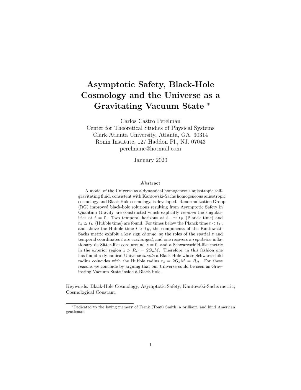 Asymptotic Safety, Black-Hole Cosmology and the Universe As a Gravitating Vacuum State ∗