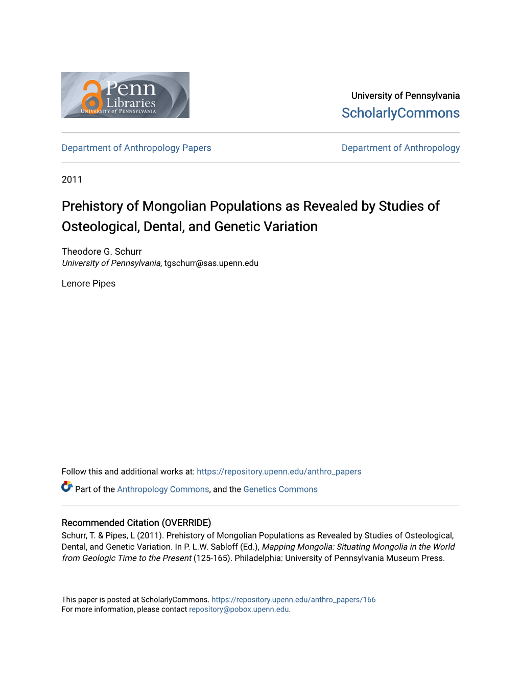 Prehistory of Mongolian Populations As Revealed by Studies of Osteological, Dental, and Genetic Variation