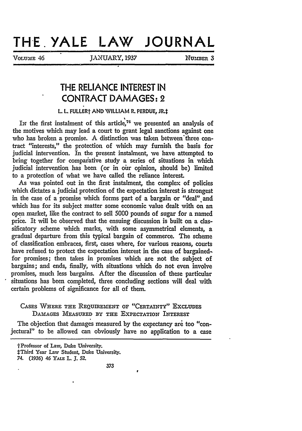 The Reliance Interest in Contract Damages: 2 L